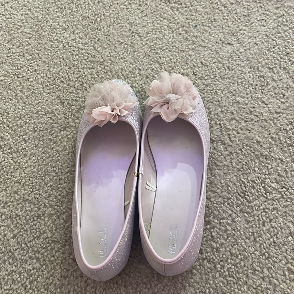 pink sparkly ballet flats with flower